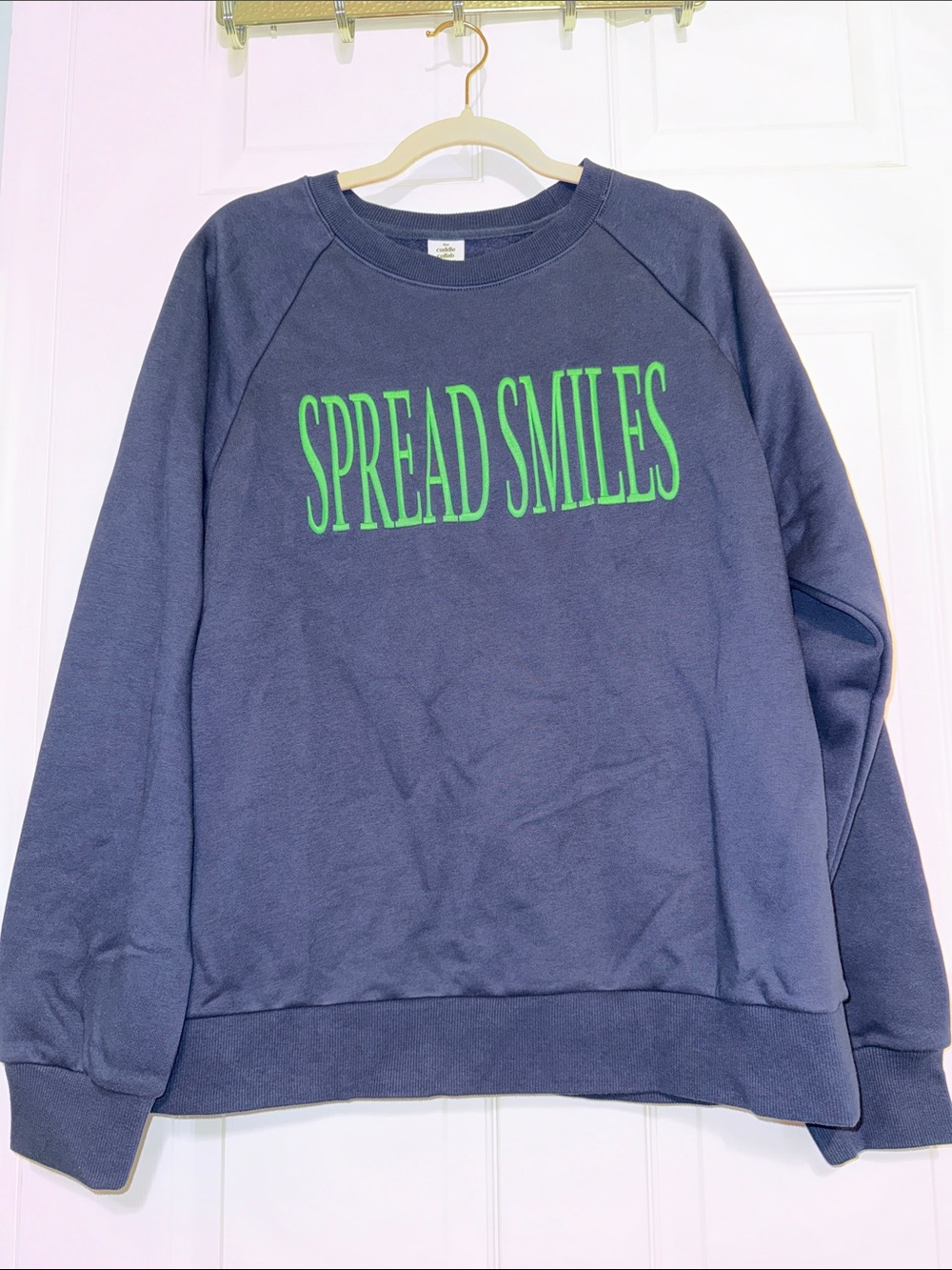 Target Navy Crewneck Sweater with Neon Green 'SPREAD SMILES' Graphic